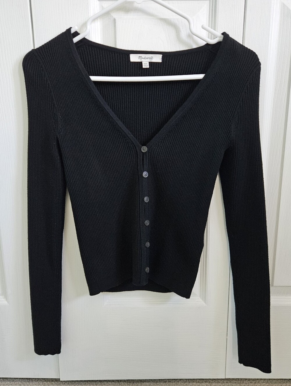 Madewell Black Ribbed V-Neck Button-Up Cardigan